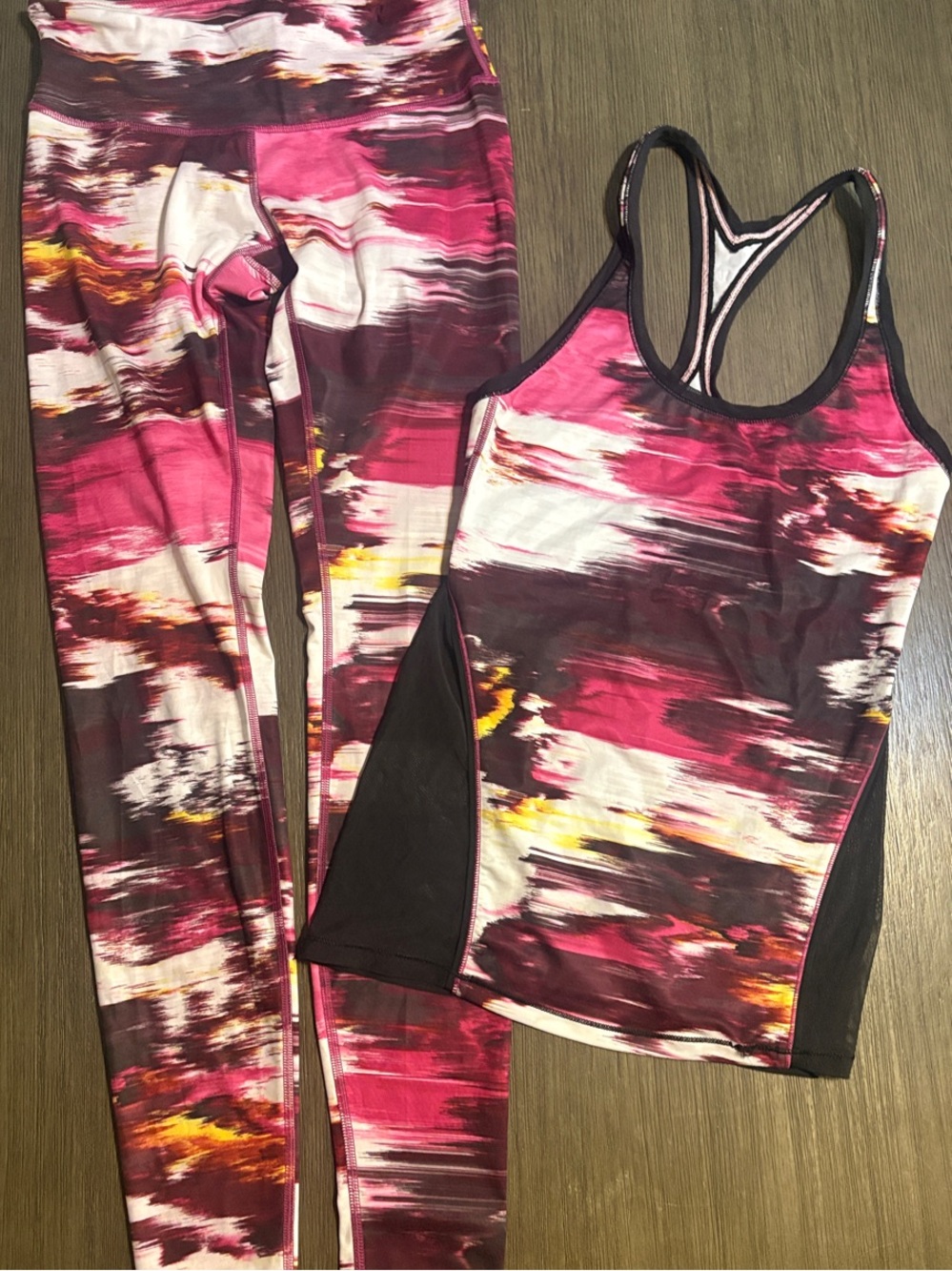 lululemon athletica outfit - Pink Multi-Print Racerback Tank and legging set